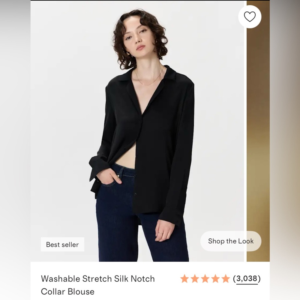 Quince washable silk notch collar blouse xs black read description **